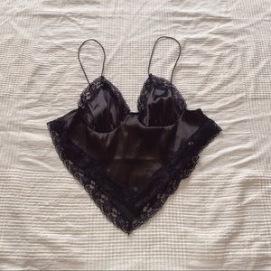 Nasty Gal Satin Lace Trim Handkerchief Crop Top